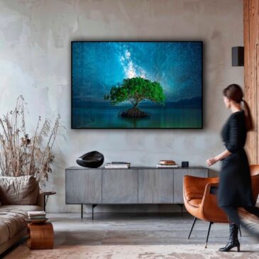 Uniek schilderij van boom onder de sterren