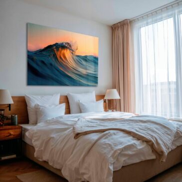 Schilderij van golf in de zee