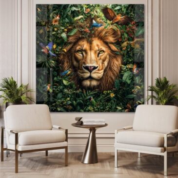 Farbenfrohes Gemälde eines Löwen in der Natur