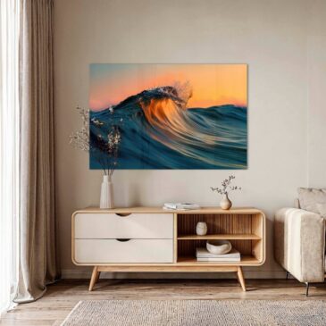 Schilderij van golf in de zee