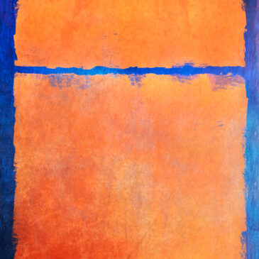 Kleurrijk scghilderij abstract blauw en oranje