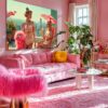 Luxury wall decor van sexy women in roze lingerie