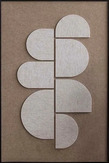 3D reliëf akoestisch schilderij met beige textuur en zwarte lijst japandi wanddecoratie