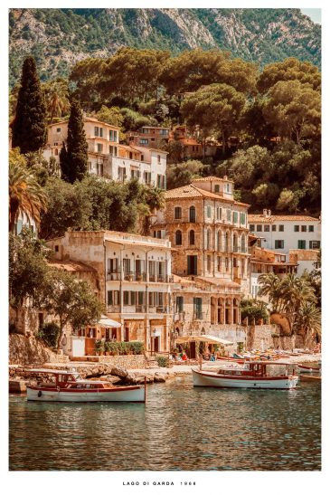 Retro schilderij van het Gardameer in Italië