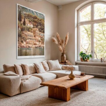 Tableau rétro du lac de Garde en Italie