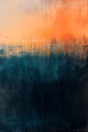 Abstract Collection VII abstracte kunst aan de muur met warme oranje en diepe blauwe tinten