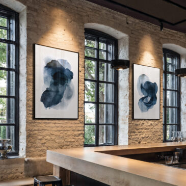 abstraktes blaues Diptychon als Wanddekoration | Die Kunst des Interieurs