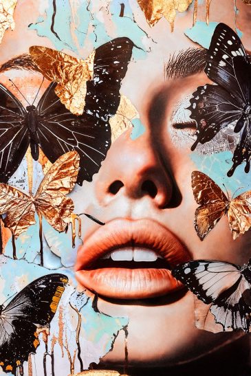 Blissful II luxe vrouwenportret schilderij met zwart en goudaccenten
