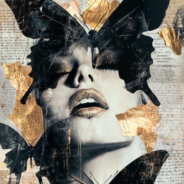 Blissful III – Modernes Frauenporträt mit schwarzen und goldenen Details | Die Kunst des Interieurs