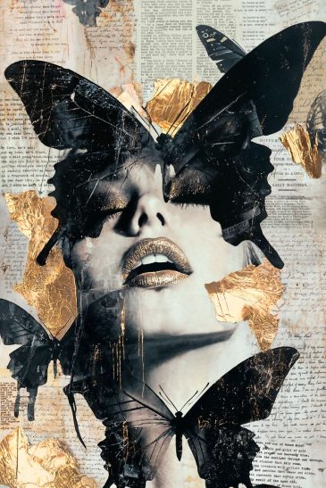 Blissful III modern vrouwenportret schilderij met zwart-gouden details | The Art of Interior