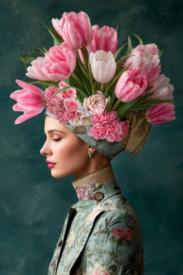 Lady of Blooms bloemen portret vrouw met romantische uitstraling