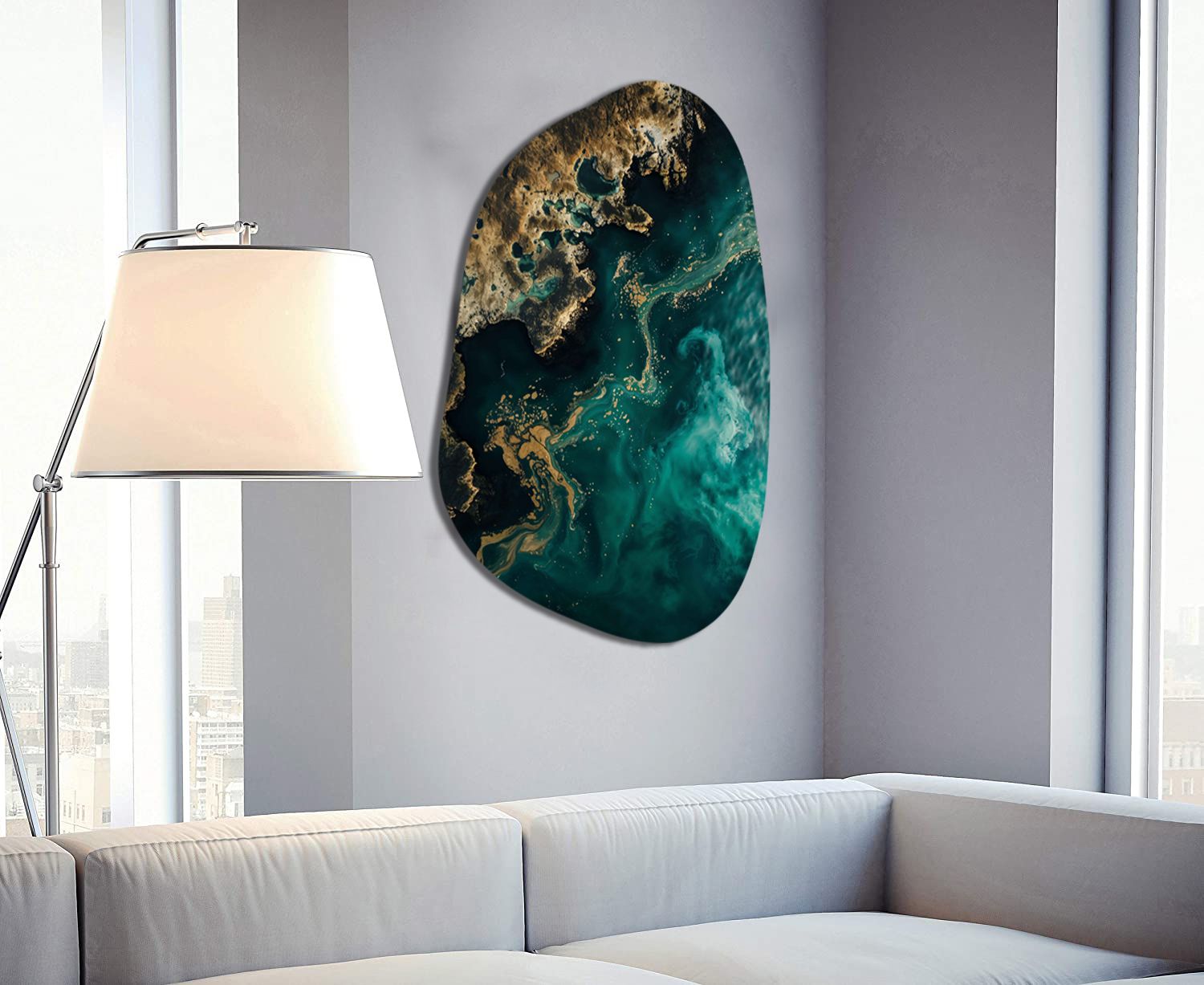 gold teal marble organic shape