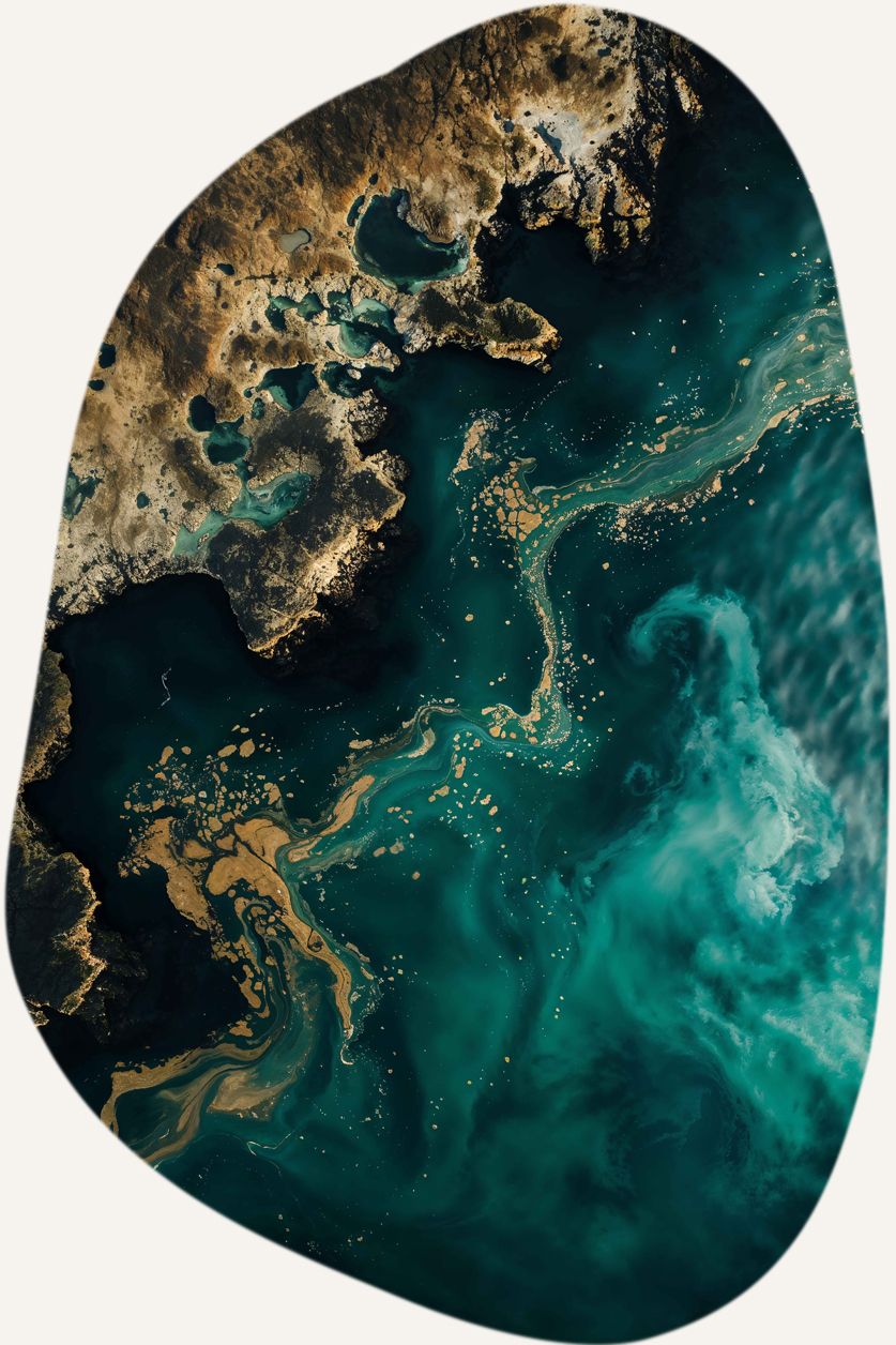 gold teal marble organic shape