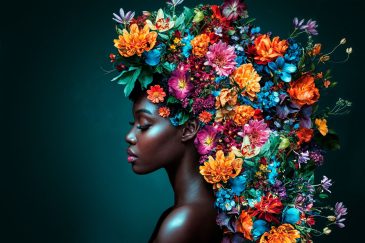Flower Power Woman IV luxe bloemen vrouwenportret met moderne uitstraling