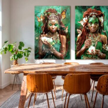 Emerald Spirit I tweeluik groene muurdecoratie in stijlvol interieur
