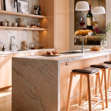 Stillleben-Toast: Klassisches Stillleben-Gemälde als Wanddekoration in einer modernen Küche