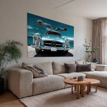 Décoration murale représentant une voiture vintage Freedom II, au-dessus du canapé, dans le salon