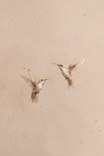 Gilded Hummingbird minimalistisch vogel schilderij in Japandi stijl