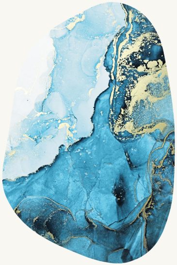 Marble III organisch abstract schilderij met blauw marmer en gouden accenten moderne wanddecoratie