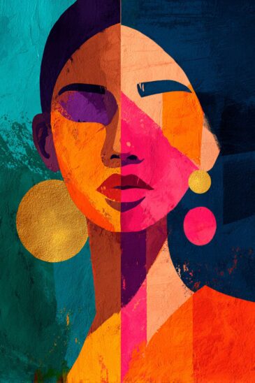 Shapes of Identity – abstract vrouwelijk portret met geometrische kleurvlakken