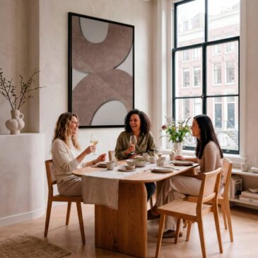 Decoración de pared minimalista en 3D con formas orgánicas en tonos topo y beige