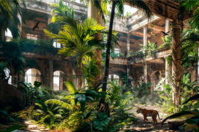 Photo art of tiger in abandoned building