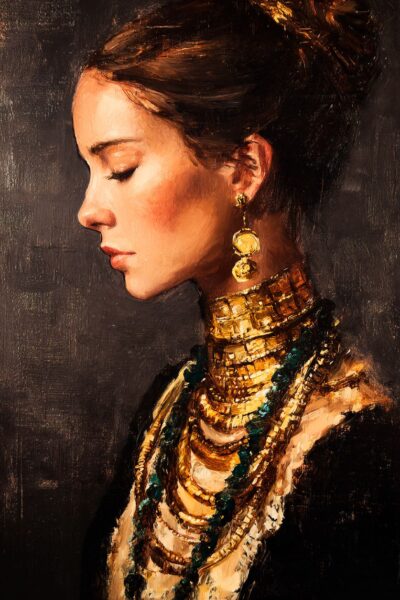De Eeuwige Muze - klassiek vrouwenportret met gouden sieraden