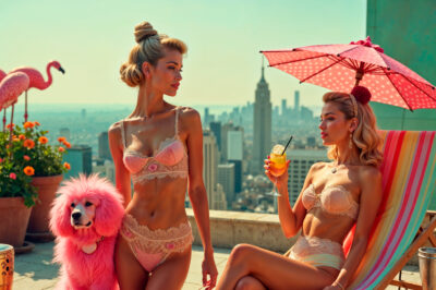 Luxury wall decor of sexy women in pink lingerie